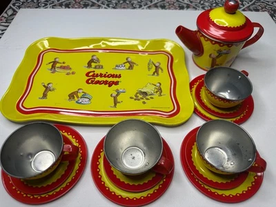 Винтажный оловянный чайный сервиз Curious George 15 шт. | Классические игрушки | Металлический чайный сервиз ретро - Изображение 1 из 4