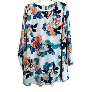 Vince Camuto Tunic Top Womens 1X Multicolor Floral Print Blouse - Picture 1 of 9