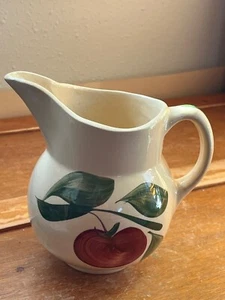 Vintage Watt Made in USA #15 Marked Small Tan w Red Apple Pottery Pitcher - 5.25 - Picture 1 of 15