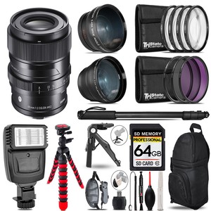 Sigma 65mm f/2 DG DN Contemporary Lens Sony E -3 Lenses+Flash +Tripod-64GB Kit