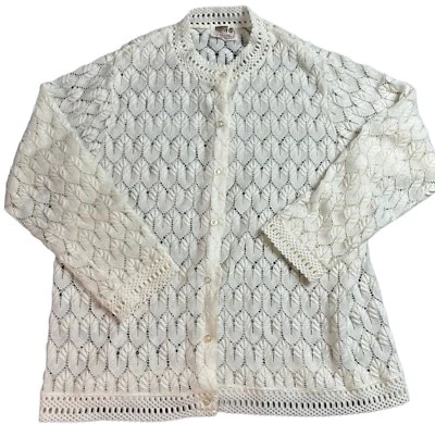1970s Women White Knit Longsleeve Button Down Size 44 Acrylic Montgomery Ward - Image 1 of 4