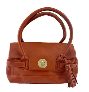 John Rocha Vtg Original 90s Orange Tan Genuine Leather Shoulder Bag. 33cm Wide - Picture 1 of 24