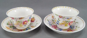 Pair of Hand Colored Birds & Floral Bone China Tea Bowls & Saucers Circa 1830-40 - Picture 1 of 12