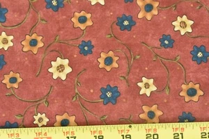 31" Long, Gold & Blue Floral on Rust Quilt Cotton, Moda/Sandy Gervais, P5977 - Picture 1 of 6