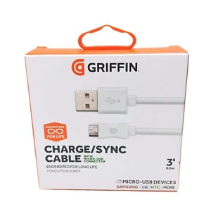 Griffin Charge/Sync Cable USB to Micro-USB Connector White 3’ Universal Samsung - Picture 1 of 4