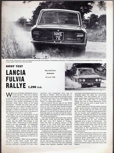 Lancia Fulvia Coupe Rallye 1.3 Road Test 1968-69 UK Market Single Sheet Brochure - Picture 1 of 2
