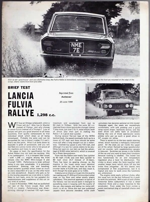 Folleto de hoja única Lancia Fulvia Coupe Rallye 1.3 prueba en carretera 1968-69 mercado del Reino Unido Foto 1 de 2