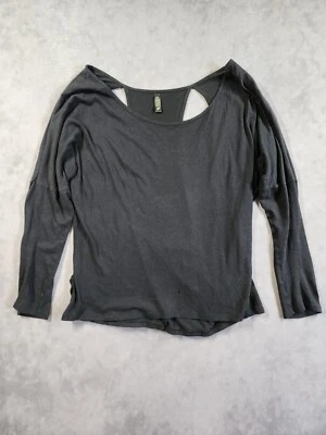 Camiseta para mujer Tee Shop mediana negra manga larga recorte espalda rendimiento modal Foto 1 de 4