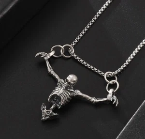 Gothic Biker Skull Pendant Necklace Stainless Steel Chain Crucifixion Captivity - Picture 1 of 5