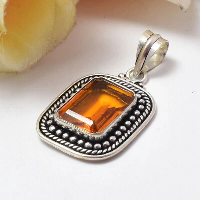 Colgante hecho a mano de plata de ley 925 con piedras preciosas de topacio citrino EH-48 Foto 1 de 4