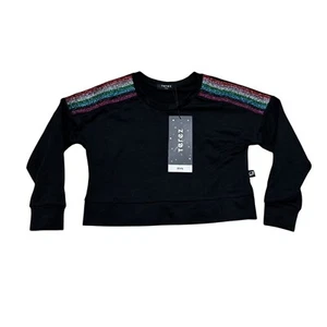 Terez Girls Size Small Black Metallic Stripe French Terry Long Sleeve Top NWT - Picture 1 of 6