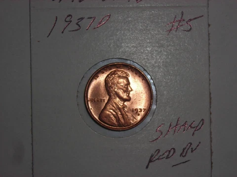 wheat penny 1937D NICE RED BU LINCOLN CENT 1937-D LOT #5 SHARP UNC RED LUSTER Cover