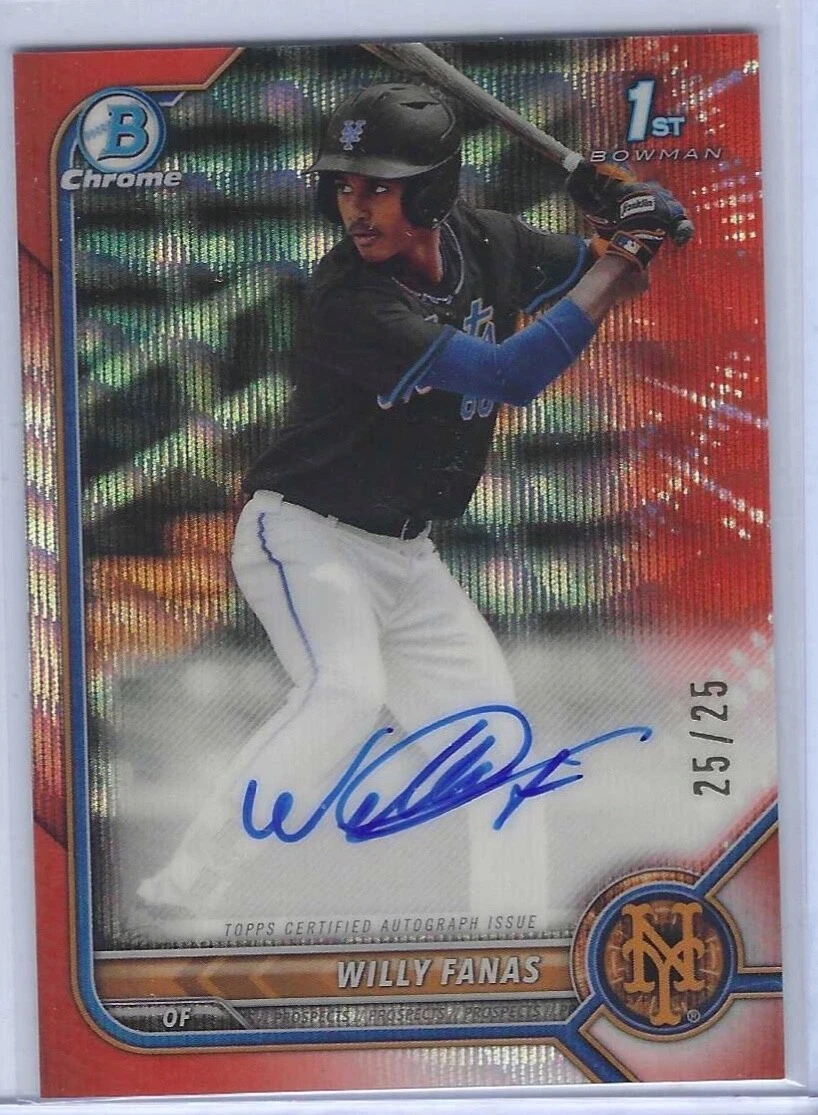 WILLY FANAS 2022 BOWMAN CHROME ORANGE WAVE REFRACTOR 1ST PROSPECT AUTO #D 25/25