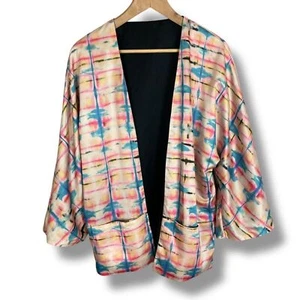 H&M Kimono Robe Shibori Tie-Dye Reversible Open Front Women Size 10 Reversible - Picture 1 of 16