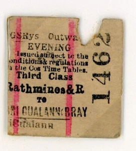Railway Ticket Irish GSR 3rd Class Evening Rathmines to Bri Cualann (Bray) - Picture 1 of 1