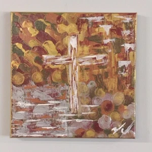 Original Abstraktes Acryl Kreuz Gemälde Holzrahmen Leinwand 10x10x1/2" - Bild 1 von 1