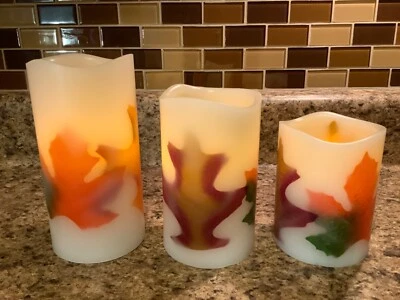 Pier 1 импортные светодиодные свечи набор из 3 4 «5» 6» осени листья 6hr таймер новый в коробке - Изображение 1 из 4