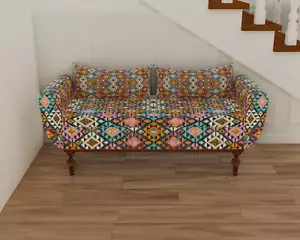 Pink Pastel Multicolor Print Vintage Rug Upholstered Ottoman Bench With Storage - Picture 1 of 9