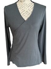 Garnet Hill Top Womens Medium Gray Pima Cotton Long Sleeve V-neck  Crossover Top
