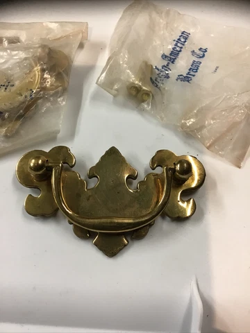 2 Inverted Chippendale Brass Hardware Handles Pulls Anglo American Brass Co 2.5” Cover