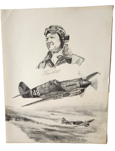 Impresión firmada por Tex Hill 11x14 AVG Flying Tiger Segunda Guerra Mundial Fighter Ace Pilot 18,5 V - Imagen 1 de 7