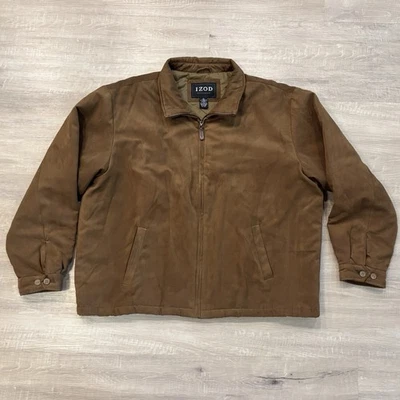 Izod Outerwear Cognac Sueded Polyester Full Zip Lined Winter Coat Men’s Size XL — 第 1/4 张图片