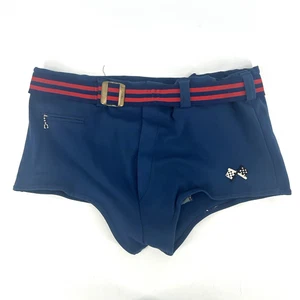 1950s Swim trunks blue belted swimming shorts retro nylon Mens XXL W42 - Picture 1 of 10