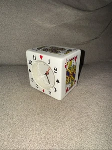 Vintage Bulova Wind Up Travel Alarm Clock Playing Cards Poker Casino Theme Works - Picture 1 of 11