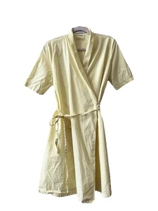 FRNCH Short Sleeve Wrap dress Size Large Pale Yellow Tie Waist 100% Cotton - Picture 1 of 6