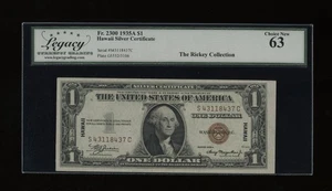 DBR 1935-A $1 Silver Hawaii SC Block Fr. 2300 Legacy 63 Serial A43118437C - Picture 1 of 2