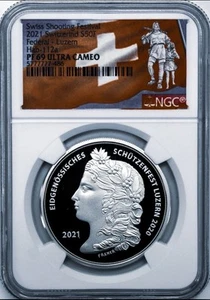 Switzerland 2021 50 Francs Shooting Thaler Lucerne Lion NGC PF69 Ultra Cameo - Picture 1 of 2