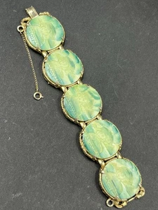 Vtg Egyptian Revival Gold Tone W/ Sphinx Themed Glass Panels Bracelet 7.25” - Picture 1 of 9