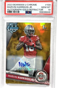 MARVIN HARRISON JR 2023 Bowman U Chrome Auto Gold /50 Refractor PSA 10 - Picture 1 of 4