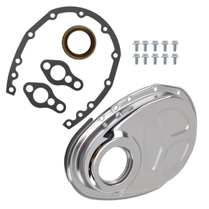 High Strength Steel Timing Cover for SB Chevy 283 327 350 383 400 Chrome Kit - Picture 1 of 12