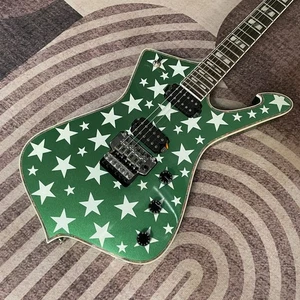 Green Silver Star Electric Guitar Floyd Rose Tremolo Bridge Abalone Binding - Picture 1 of 14