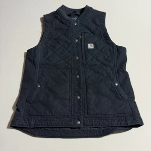Carhartt Vest Men’s Small Button Rugged Flex Canvas Insulated Black Relaxed Fit - Picture 1 of 7