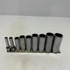 Juego de enchufes SAE de cromo profundo de 6 puntos con unidad de 3/8" Snap On 9 piezas 1/4"-7/8" 211SFSY - Imagen 1 de 10