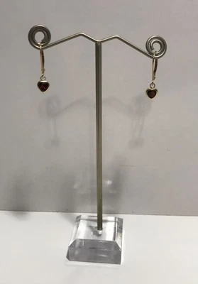 10K Yellow Gold Leverback Heart Garnet Dangle Drop Earrings CID Clyde Duneier - Image 1 of 4