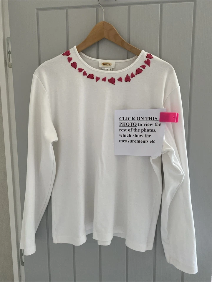 TALBOTS Size 18-20 WARM Jersey Top Jumper T-Shirt Long Sleeves Pink Hearts - Image 1 of 4