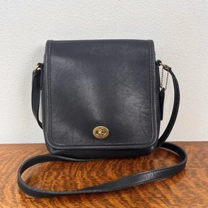 Vintage Coach Purse Companion 9076 Flap Leather Black Crossbody Shoulder Bag - Picture 1 of 12