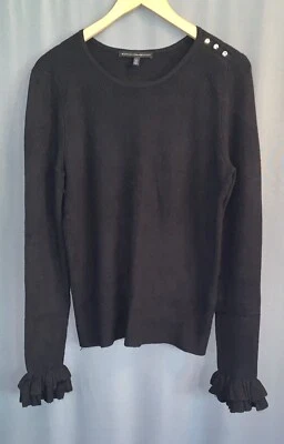 White House Black Market Ruffle Cuff Sweater Large Black Gold Button Dressy Chic - Image 1 of 4