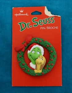 Vintage 1990s Hallmark Dr Seuss The Grinch Who Stole Christmas w/ Max Pin Brooch - Picture 1 of 3