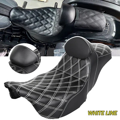 Extended Reach White Lattice Stitch Step-Up Seat for Harley Touring Glide 09-23 - Image 1 of 4