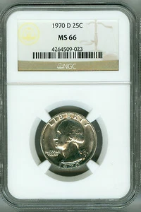 1970 D NGC MS66 WASHINGTON QUARTER, BUSINESS, 2ND HIGHEST REGISTRY, WHITE! - Picture 1 of 4
