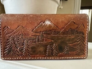 Vintage Hand Tooled Leather Checkbook Holder Wallet Genuine Leather KAREN 7" - Picture 1 of 8