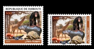 DJIBOUTI 2025 SET 2V GIRAFFES MONKEYS FROG HIPPOPOTAMUS BAOBAB MUSHROOMS TURTLE - Picture 1 of 1