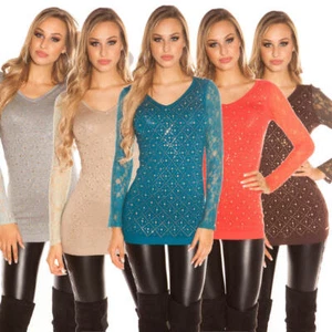 Womens New Long Sweater Top with Lace Hot Fashion Jumper Sexy Size 8-10 - Picture 1 of 17