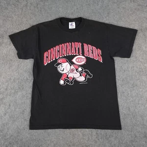 Vintage Cincinnati Reds Shirt Mens Medium Black Mr Red Mascot Logo Athletic MLB - Picture 1 of 11