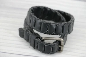 VINTAGE Little Boys Linked Leather Belt Size Small Black Nickel Hardware - Picture 1 of 3