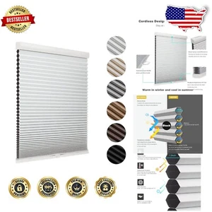 Safe Cordless Blackout Cellular Shades - 38" Wide, Desktop Easy Install & Clean - Picture 1 of 9